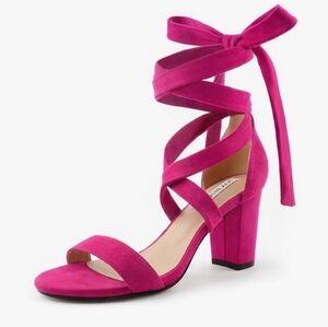 Joy In LOVE fuchsia Suede Wrap-Around Block Heels 7.5